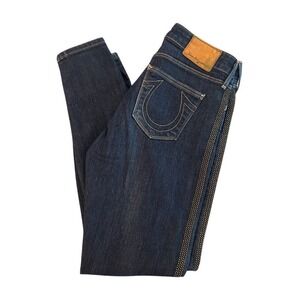 True Religion Womens Jeans Sz 28 Rhinestone Embellished Super T Stitch Skinny